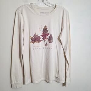 Life is Good Crusher Autum print leaves girl dog birds long sleeve t-shirt sz M